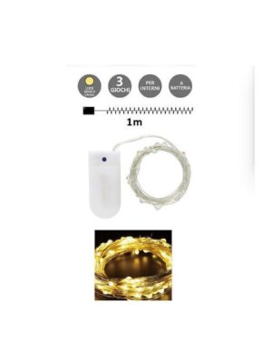 10 Χριστουγεννιάτικα Λαμπάκια LED Θερμό Λευκό 1μ Μπαταρίας σε Σειρά με Διαφανές Καλώδιο Arrango AN79362