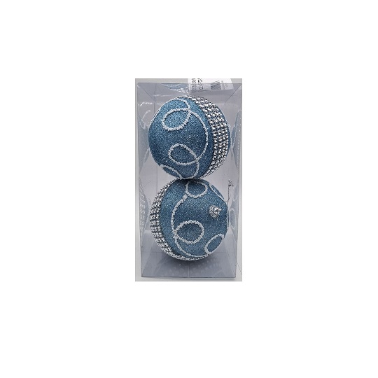 Χριστουγεννιάτικες Μπάλες Μπλέ Με Ασημί Σχέδια 2 τμχ 2121