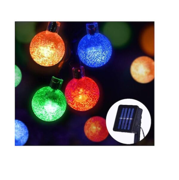 20 Χριστουγεννιάτικα Λαμπάκια LED Πολύχρωμα 5μ Ηλιακά σε Σειρά με Μαύρο Καλώδιο και Προγράμματα Solar Lights Κωδικός: 03004SLB50CL