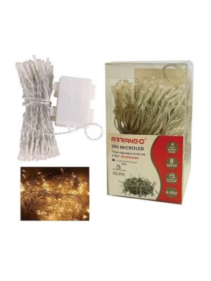 200 Χριστουγεννιάτικα Λαμπάκια LED Κίτρινα 20μ Μπαταρίας σε Σειρά με Διαφανές Καλώδιο AN79490