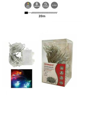 200 Χριστουγεννιάτικα Λαμπάκια LED Πολύχρωμα 20μ Μπαταρίας σε Σειρά με Διαφανές Καλώδιο AN79491