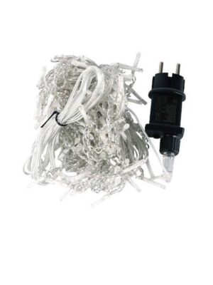 Χριστουγεννιάτικα Λαμπάκια 200 LED Ψυχρό Λευκό 6μ τύπου Κουρτίνα με Διαφανές Καλώδιο και Προγράμματα Arrango AN77444