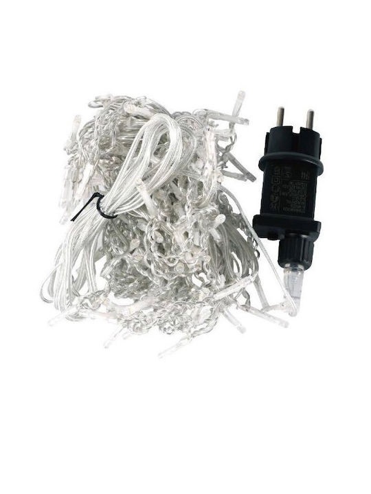 Χριστουγεννιάτικα Λαμπάκια 200 LED Ψυχρό Λευκό 6μ τύπου Κουρτίνα με Διαφανές Καλώδιο και Προγράμματα Arrango AN77444