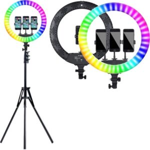 Ring Light RGB Led  Με 3 Βάσεις Κινητού 45cm και Τρίποδο MJ45