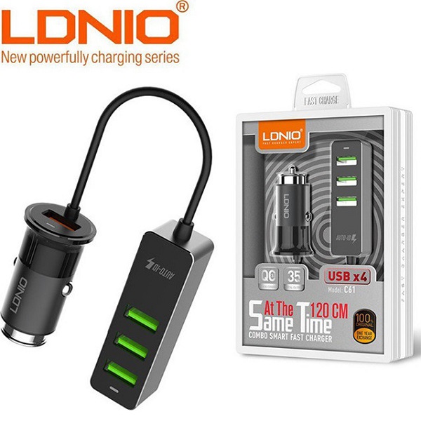 Ldnio Φορτιστής Αυτοκινήτου Μαύρος C61 Συνολικής Έντασης 3A Γρήγορης Φόρτισης με Θύρες: 4xUSB