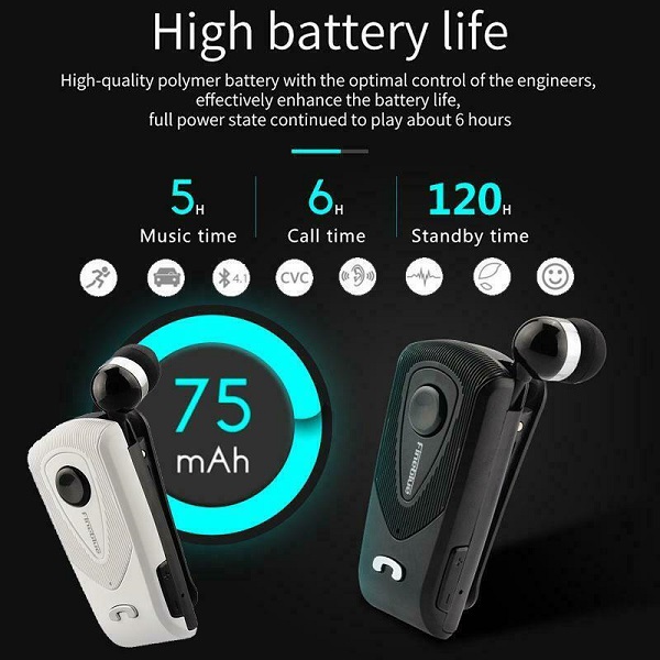 In ear Bluetooth Handsfree Ακουστικό Πέτου Ασημί Fineblue F930