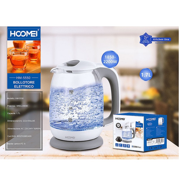 Βραστήρας Λευκός Γυάλινος 1.7lt 2200W Hoomei HM-5550