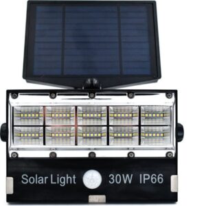 Προβολέας Ηλιακός Στεγανός IP66 Ισχύος 30W με Αισθητήρα Κίνησης και Ψυχρό Λευκό Φως σε Μαύρο χρώμα T8502SMD