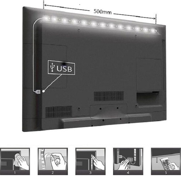 Ταινία LED Τηλεόρασης Αδιάβροχη Τροφοδοσίας USB (5V) RGB Μήκους 4x50cm Σετ με Τηλεχειριστήριο και Τροφοδοτικό Τύπου SMD5050 26386
