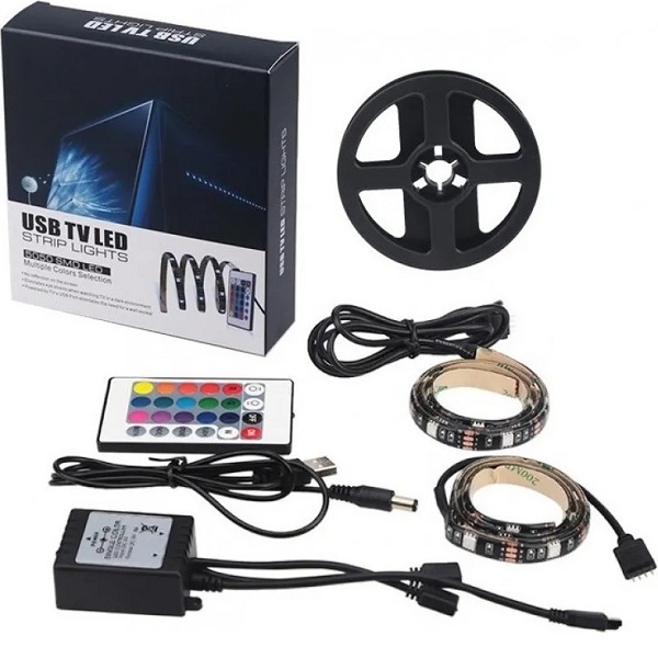 Ταινία LED Τηλεόρασης Αδιάβροχη Τροφοδοσίας USB (5V) RGB Μήκους 4x50cm Σετ με Τηλεχειριστήριο και Τροφοδοτικό Τύπου SMD5050 26386