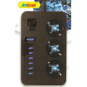 Πολύπριζο με 3 Διακόπτες & 6 θύρες USB - Μαύρο Andowl Q-PC6