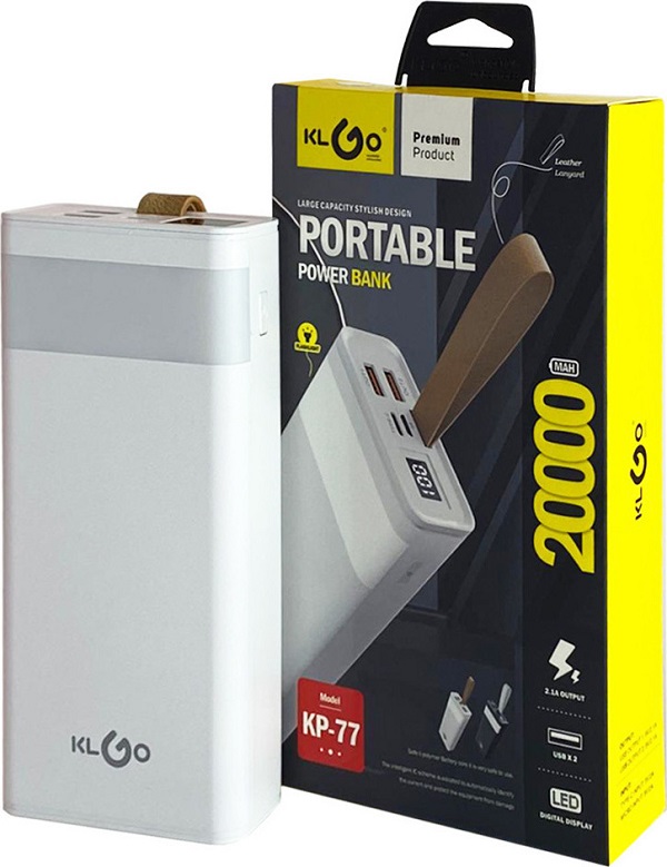 Power Bank KLGO 20000mAh με 2 Θύρες USB-A Μαύρο Και Λεύκο KP-77