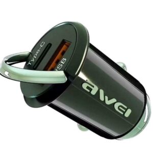 Awei Φορτιστής Αυτοκινήτου Μαύρος C-708 με Θύρες: 1xUSB 1xType-C