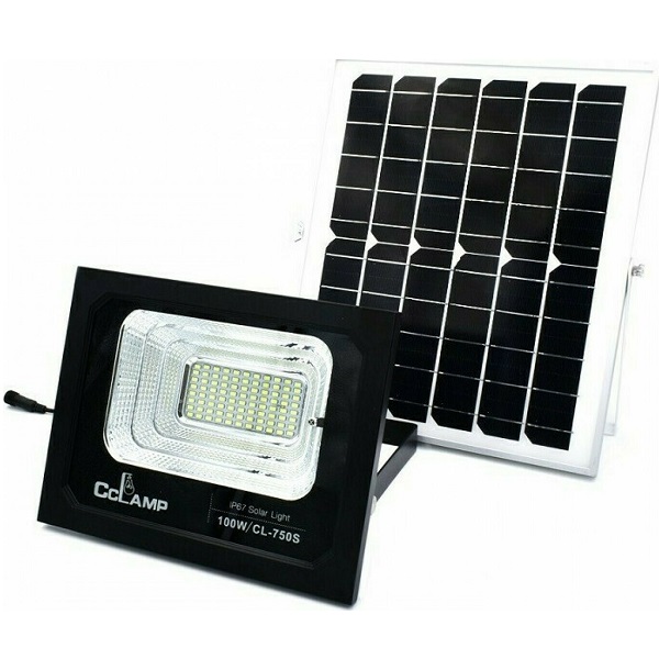 Ηλιακός Προβολέας 100W Στεγανός IP67 με Τηλεχειριστήριο και Ψυχρό Λευκό Φως σε Μαύρο χρώμα CL-750S