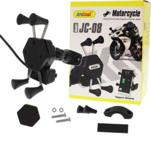 Βάση Κινητού Μοτοσυκλέτας με Ρυθμιζόμενο Βραχίονα για το Τιμόνι και Φορτιστή Andowl JC-08