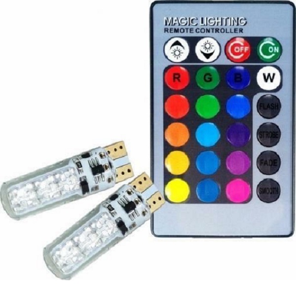 Λάμπες Αυτοκινήτου & Μοτοσυκλέτας T10 με Ασύρματο Τηλεχειρισμό RGB Led 12V 1.5W 2τμχ LA-00
