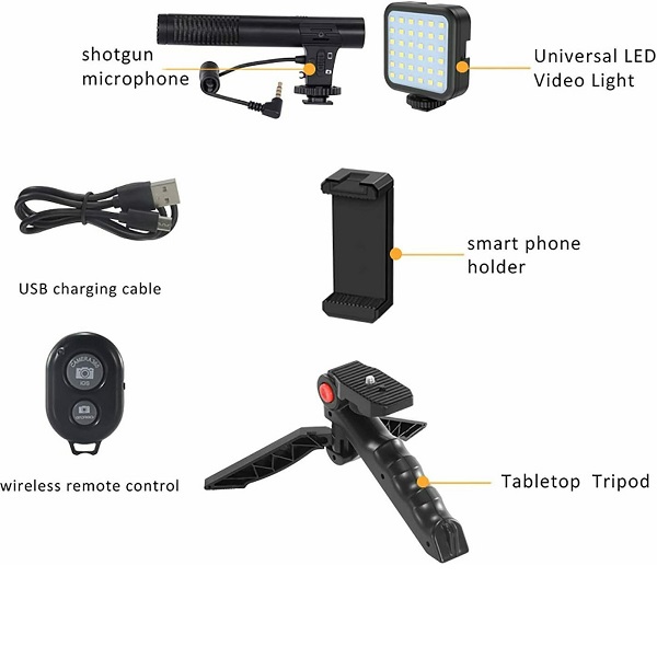 Τρίποδο Κινητού Κάμερα με Φωτισμό Led και Μικρόφωνο Τηλεχειριστήριο Μαύρο AY-49