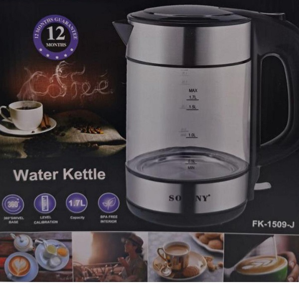 Διάφανος Βραστήρας 1.7lt 2200W Μαύρος Sokany FK-1509-J