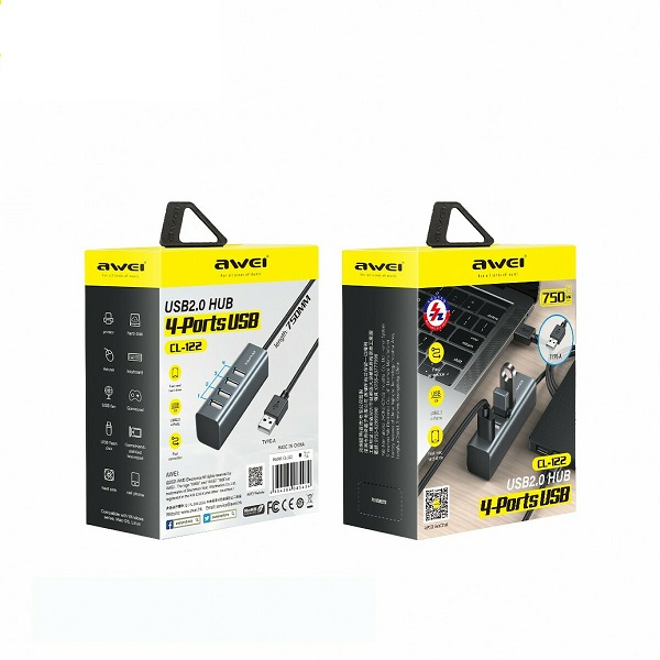 HUB 4 Θυρών με σύνδεση USB-A Γκρι CL-122