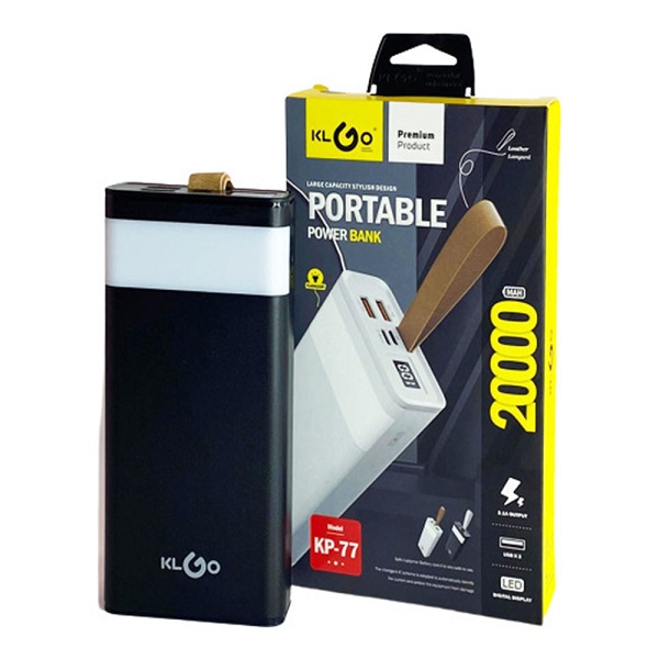 Power Bank KLGO 20000mAh με 2 Θύρες USB-A Μαύρο Και Λεύκο KP-77