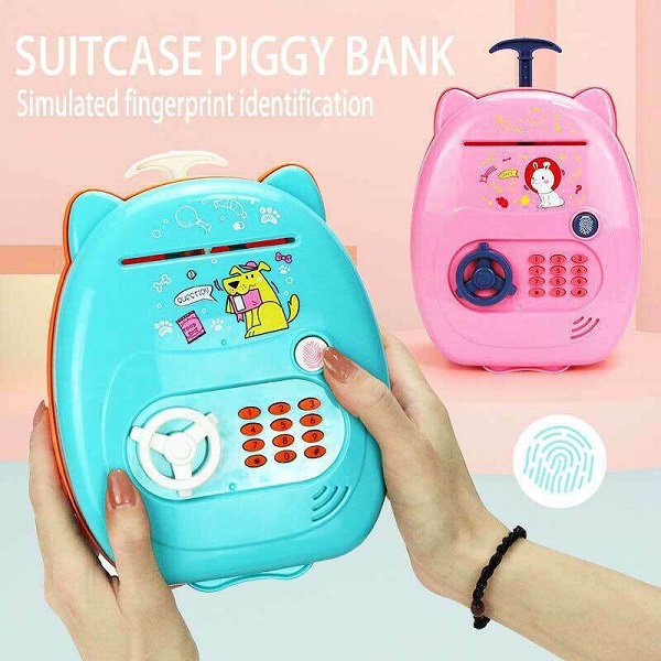 Κουμπαράς Πλαστικός Μπλε Αυτόματος με Δακτυλικό Αποτύπωμα 22cm