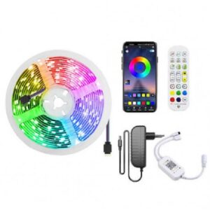 Ταινία LED Τροφοδοσίας 12V RGB Μήκους 5m και 30 LED ανά Μέτρο Σετ με Τηλεχειριστήριο και Τροφοδοτικό Τύπου SMD5050