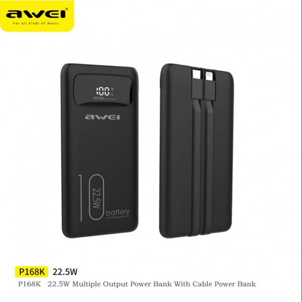 Power Bank 10000mAh 22.5W με Θύρα USB-Aμε Θύραμε Θύρα USB-A Quick Charge 3.0 Μαύρο Awei P168K