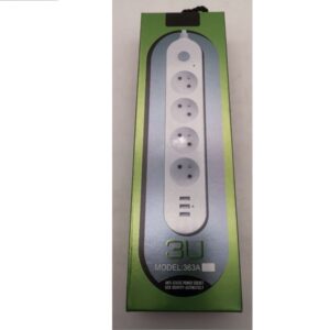 Πολύπριζο 4 Θέσεων με Διακόπτη, 3 USB και Καλώδιο 2m Λευκό