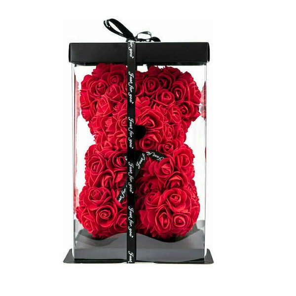 3011.jpg Αρκουδάκι από Τεχνητά Τριαντάφυλλα Κόκκινο 40cm