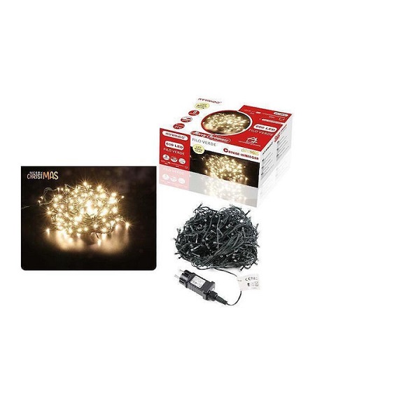 Χριστουγεννιάτικα Λαμπάκια 600 LED  Θερμό Λευκό 33μ σε Σειρά με Πράσινο Καλώδιο Arrango