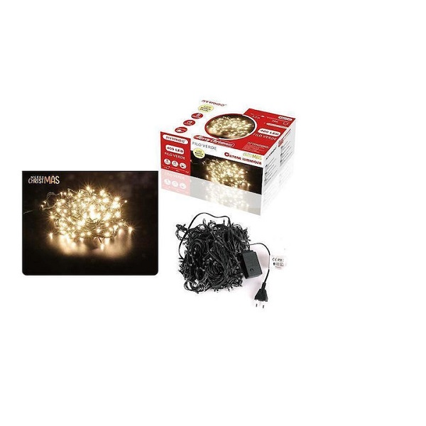 Χριστουγεννιάτικα Λαμπάκια 400 LED Θερμό Λευκό 29.5μ σε Σειρά με Πράσινο Καλώδιο Arrango