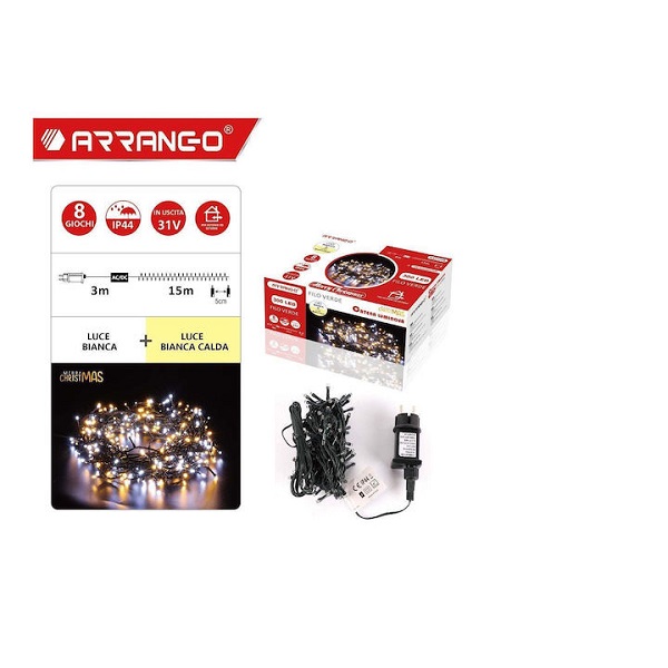 Χριστουγεννιάτικα Λαμπάκια 300 LED Θερμό Λευκό 18μ σε Σειρά με Πράσινο Καλώδιο Arrango