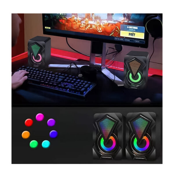 Aerbes AB-D389 Ηχεία Υπολογιστή 2.0 με RGB Φωτισμό και Ισχύ 3W σε Μαύρο Χρώμα