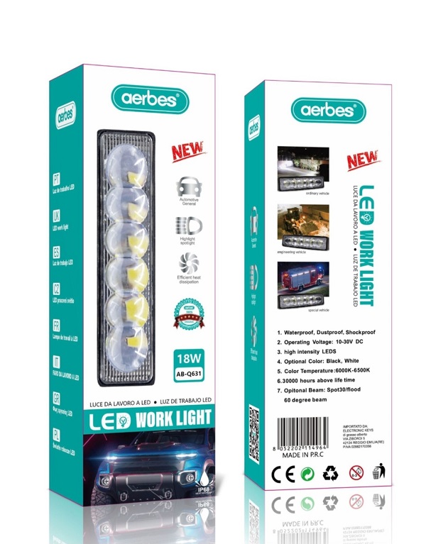 Aerbes AB-Q631 Προβολέας Αυτοκινήτου σε Σχήμα Μπάρας LED 18W με Λευκό Φωτισμό 1τμχ