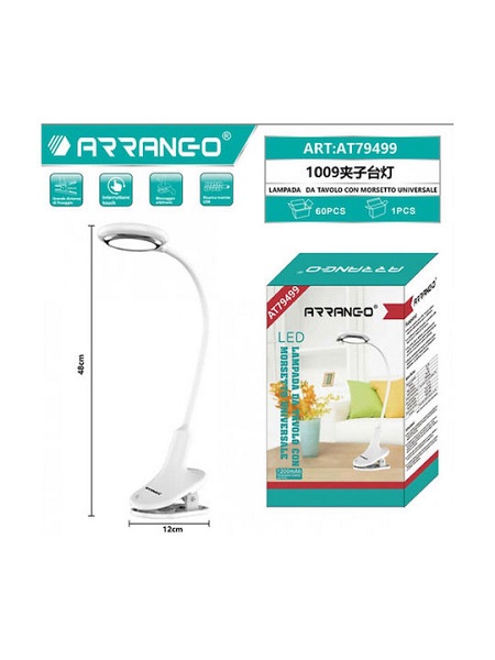 Φωτιστικό Γραφείου LED Επαναφορτιζόμενο με Εύκαμπτο Βραχίονα και Κλιπ σε Λευκό Χρώμα Arrango AT79499