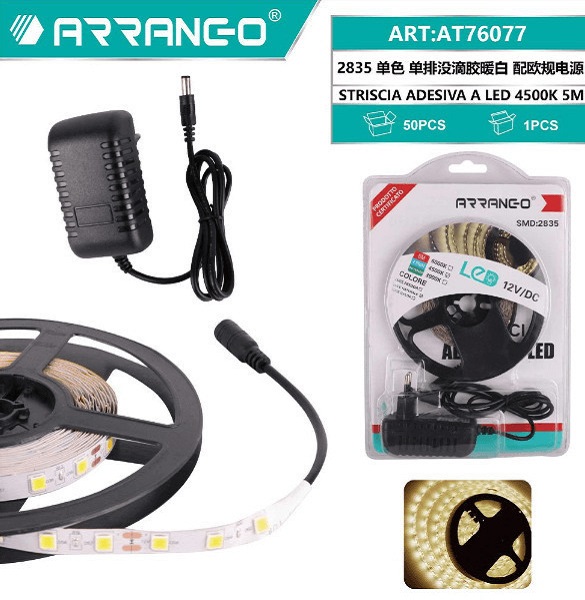 Ταινία LED Τροφοδοσίας 12V με Φυσικό Λευκό Φως Μήκους 5m Τύπου SMD2835 Arrango