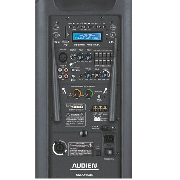 Audien Αυτοενισχυόμενο Ηχείο PA 360W με Woofer 15" με Μπαταρία  SM-5115A6