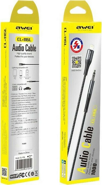 Lightning Καλώδιο to Jack 3.5mm male 1m (Μαύρο) AWEI CL-116L