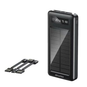 Ηλιακό Power Bank 10000mAh με 2 Θύρες USB-A Μαύρο Awei P129K