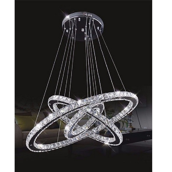 Μοντέρνος Πολυέλαιος Led 55W 3 Δαχτυλίδια 6500K Λευκό Φως με Ακρυλικά Κρύσταλλα