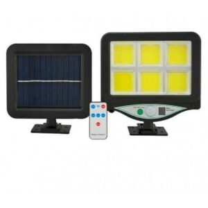 Ηλιακό Φωτιστικό Επιτοίχιας Τοποθέτησης με Ανιχνευτή Κίνησης, Αισθητήρα Φωτός και Τηλεχειριστήριο σε Μαύρο Χρώμα BK-128-4COB