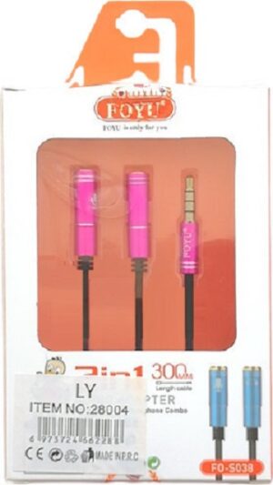 Στερεοφωνικό καλώδιο AUX 3.5 mm αρσενικό σε 2x3.5 θηλυκές θύρες φούξια FO-S038 FOYU