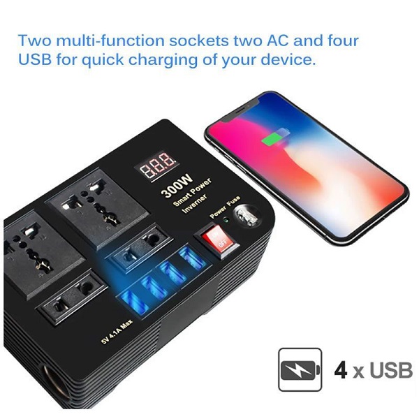 Inverter Αυτοκινήτου Τροποποιημένου Ημιτόνου 300W για Μετατροπή 12V DC σε 220V AC με 4xUSB E8982 Andowl