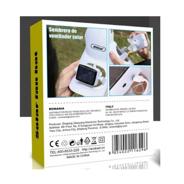 FAN-HAT-1.png Καπέλο Ηλίου με Ανεμιστηράκι Ηλιακής Φόρτισης Andowl Q-FS330 Λευκό