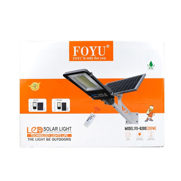 Ηλιακό Φωτιστικό Δρόμου Στεγανό IP67 με Αισθητήρα Φωτός και Τηλεχειριστήριο και Ψυχρό Λευκό Φως σε Μαύρο Χρώμα Foyu FO-6100