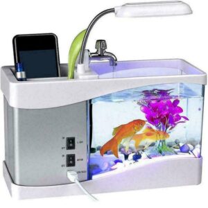 Fish.jpg USB Desktop Mini Fish Tank Aquarium With LED Clock Μαύρο