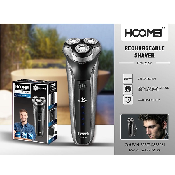 Ξυριστική Μηχανή Προσώπου Αδιάβροχη Επαναφορτιζόμενη Hoomei HM-7958