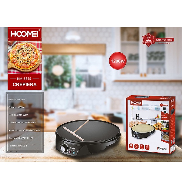 Κρεπιέρα 30cm Μαύρη 1200W Hoomei HM-5855