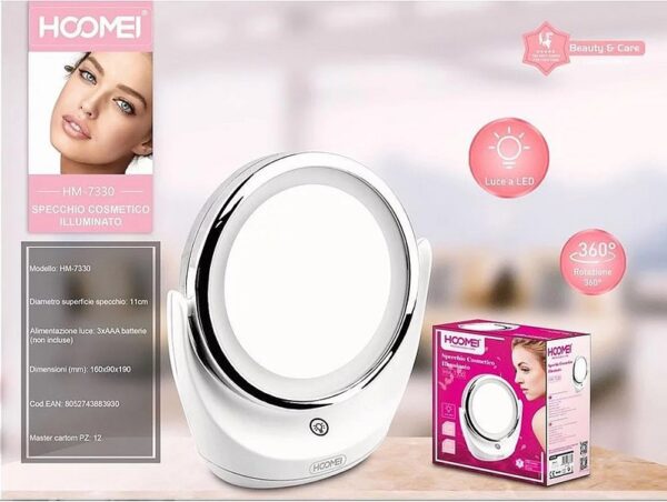 Καθρέπτης Μακιγιάζ Επιτραπέζιος με Φως Zoom x5 11cm Λευκός Hoomei