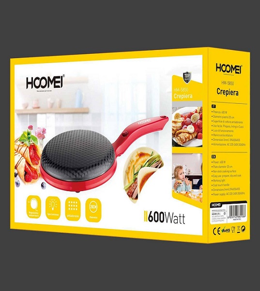 Κρεπιέρα 20cm Κόκκινη 600W Hoomei HM-5850